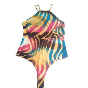 New with tags Fashion Nova multi colored animal print bodysuit size L
